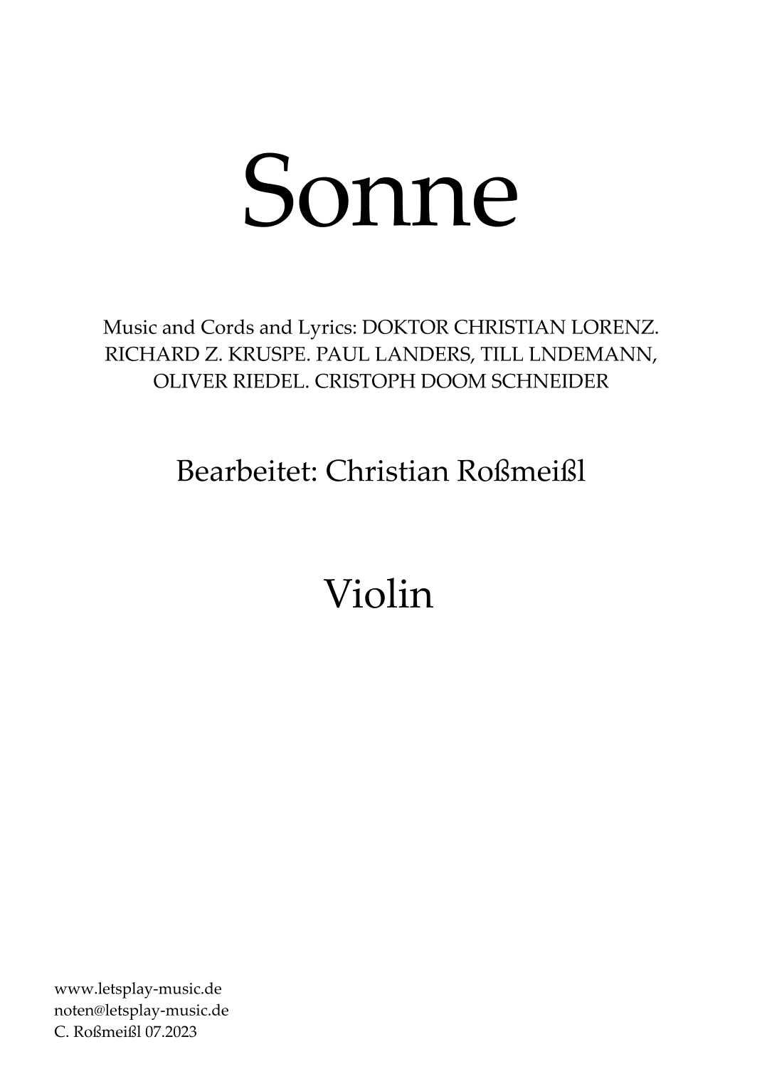 Sonne (arr. Christian Roßmeißl)