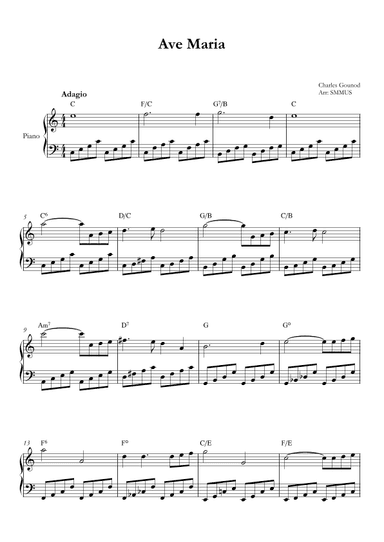 Ave Maria (Bach-Gounod) in C Major for Piano With Chords (arr. SMMUS)