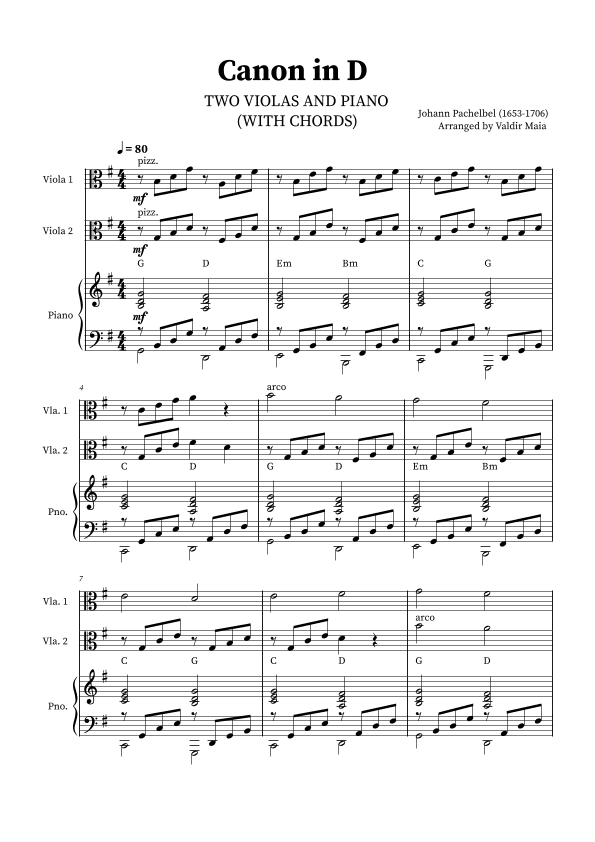 Canon in D - Viola Duet with Piano (arr. Valdir Maia)