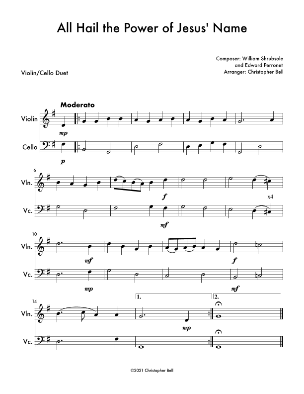 All Hail the Power of Jesus' Name - Easy Violin/Cello Duet (arr. Christopher Bell)