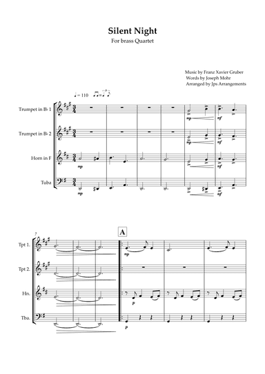 Silent Night For Brass Quartet in G Major (arr. Jps Arrangements)