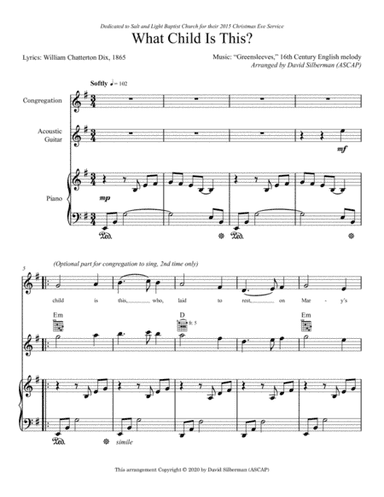 What Child Is This? (for Piano and Guitar w/chord frames) (arr. David Silberman)