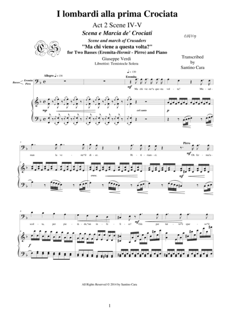 Verdi "I Lombardi alla prima Crociata" (Act2-IV-V) - Ma chi viene a questa volta? - Two Basses and p (arr. Santino Cara)