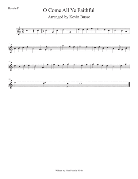 O Come All Ye Faithful (Easy key of C) Horn in F (arr. Kevin Busse)
