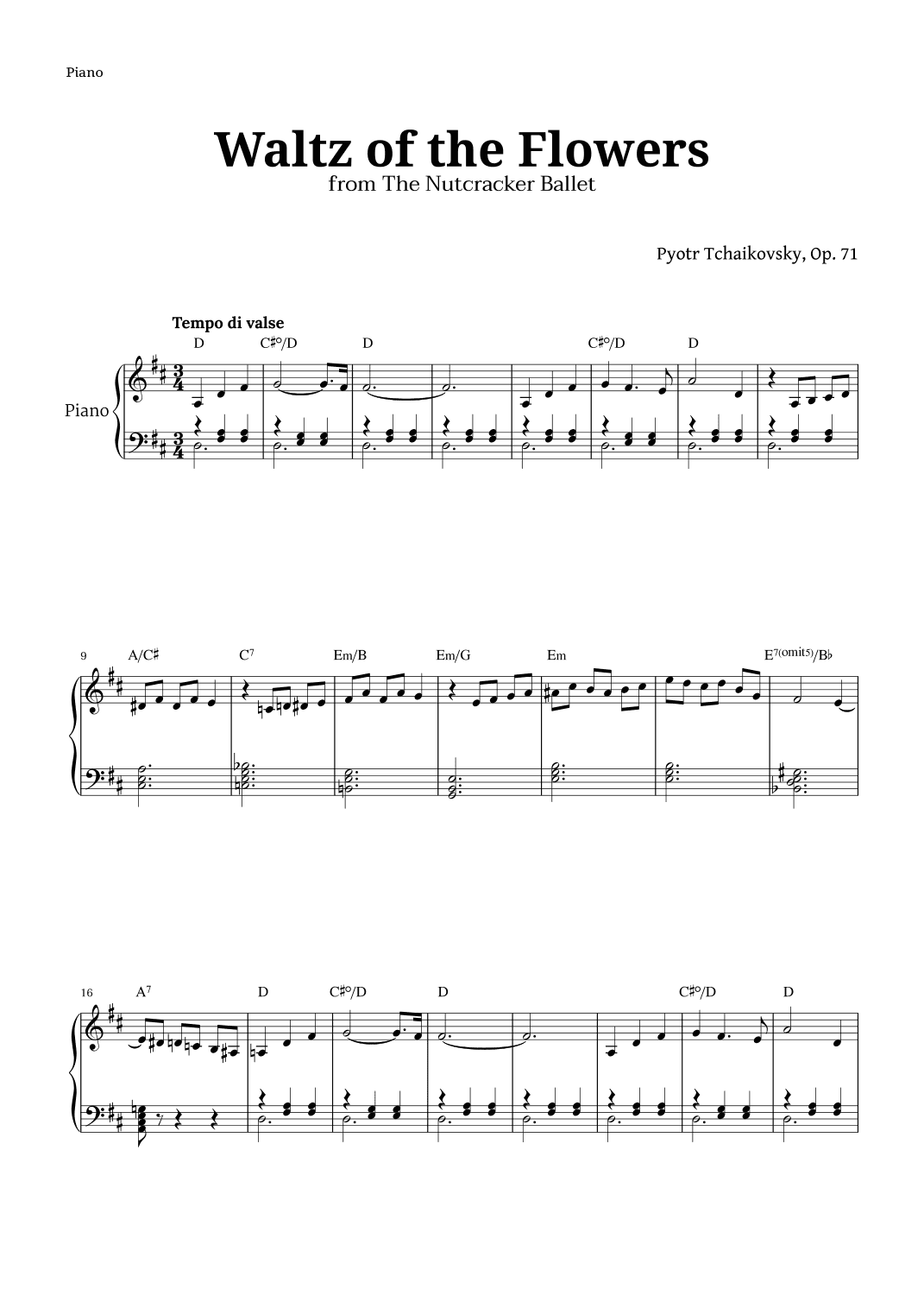 Waltz of the Flowers by Tchaikovsky for Intermediate Piano (arr. Langanho)