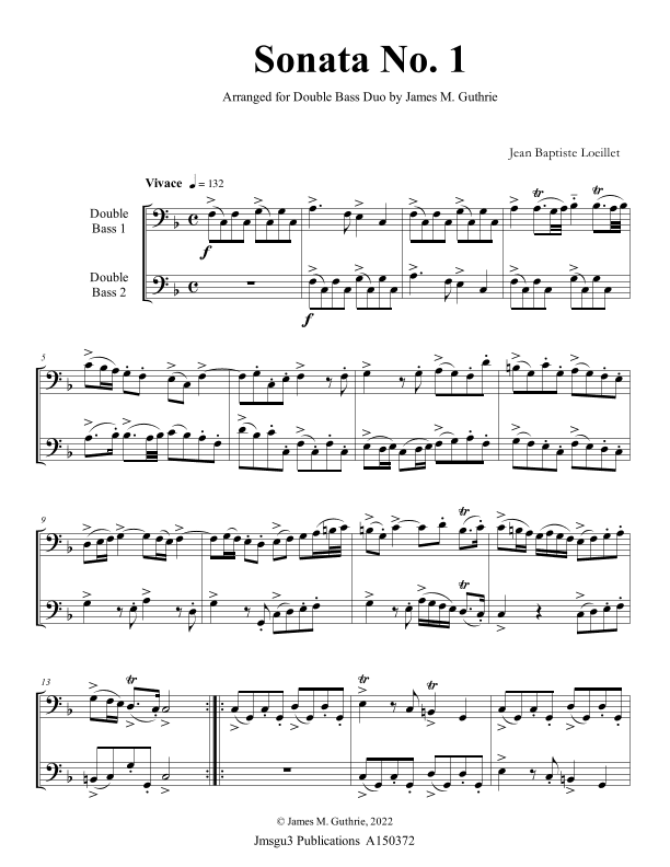 Loeillet: Sonata No 1 for Double Bass Duo (arr. James M. Guthrie)