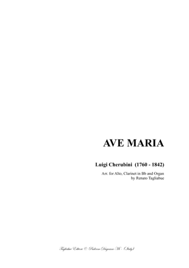AVE MARIA by Cherubini for Alto, Clarinet in Bb and Organ/Piano (arr. Renato Tagliabue)