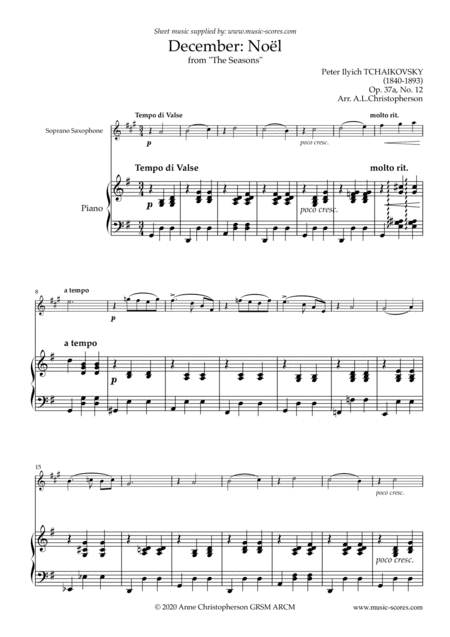 Noël, from The Seasons - Soprano Sax & Piano (arr. Anne Christopherson GRSM ARCM)