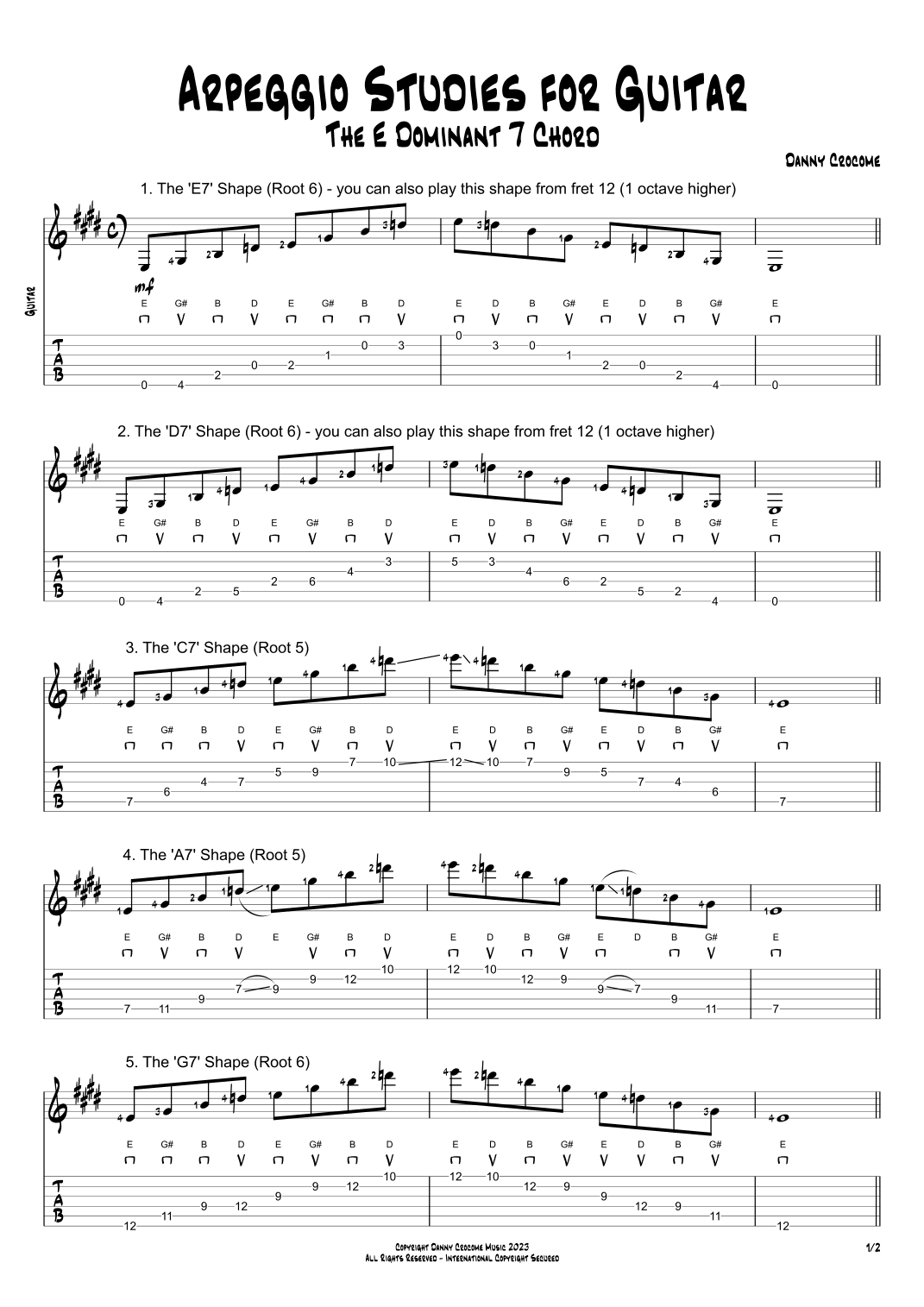 Arpeggio Studies for Guitar - The E Dominant 7 Chord