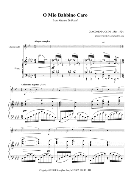 Giacomo Puccini: O Mio Babbino Caro for Clarinet and Piano (arr. Seunghee Lee)