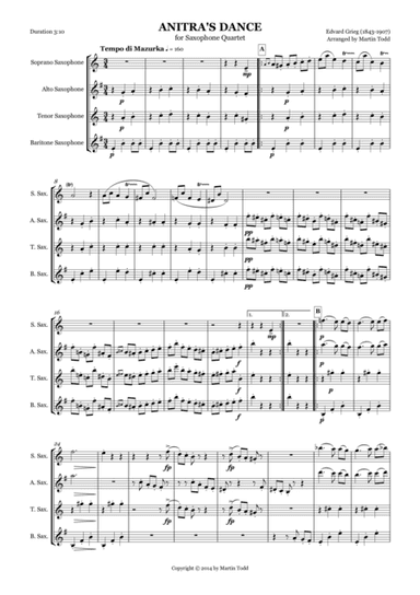Anitra's Dance from Peer Gynt Suite No. 1 for Saxophone Quartet (arr. Martin Todd)