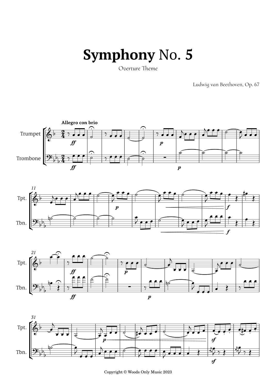 Symphony No. 5 by Beethoven for Trumpet and Trombone Duet (arr. Ander)
