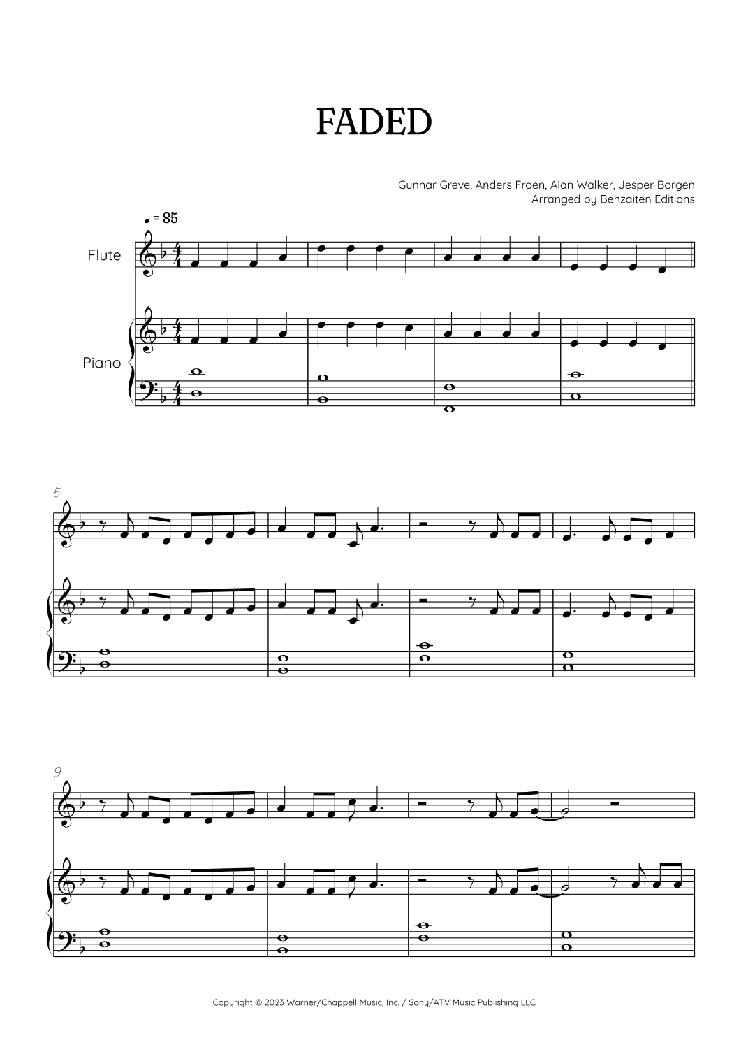 Faded (arr. Benzaiten Editions)