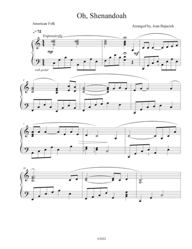 Shenandoah,  Piano (arr. Joan Bujacich)