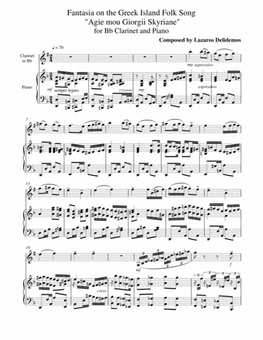 Fantasia for Clarinet and Piano on the Greek Island Folk Song "Agie mou Giorgii Skyriane"