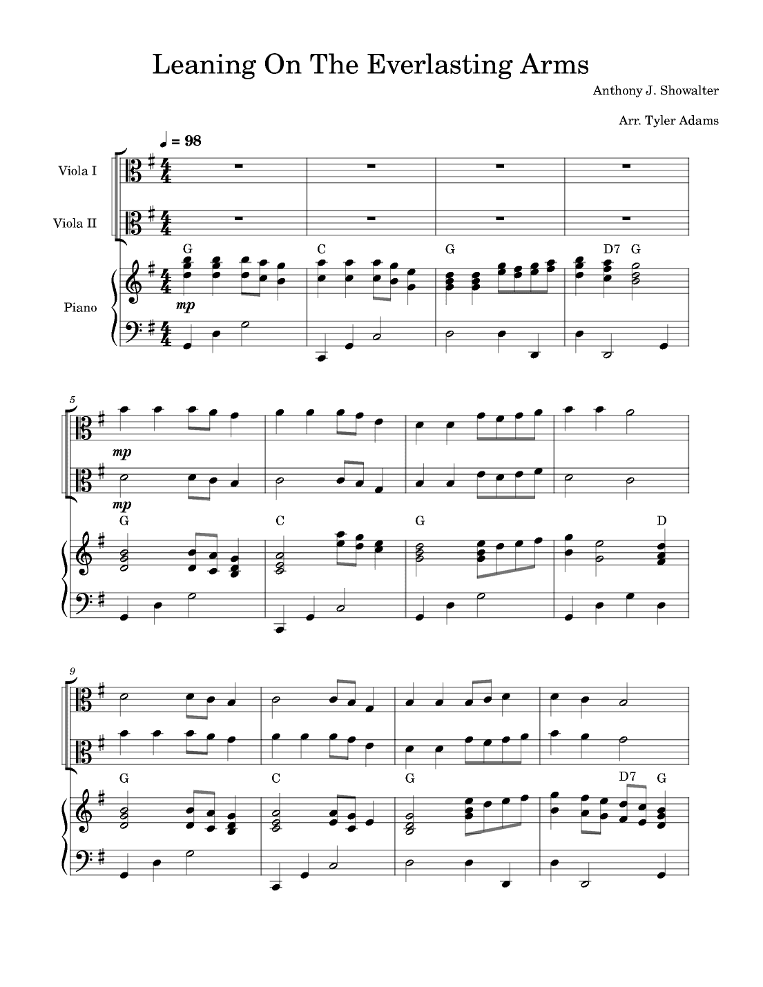 Leaning On The Everlasting Arms (Viola Duet with Piano) (arr. Tyler Adams)