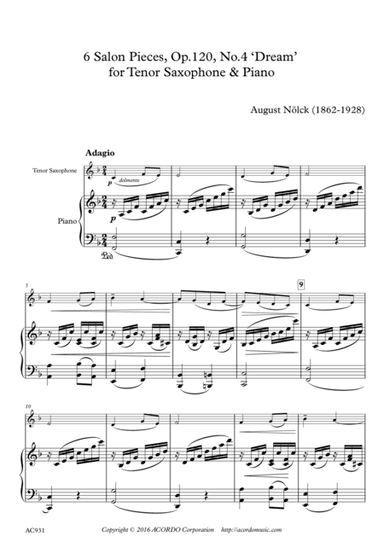 6 Salon Pieces, Op.120, No.4 ‘Dream’ for Tenor Saxophone & Piano (arr. Mikio Kamada)