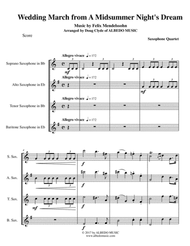 Mendelssohn Wedding March from A Midsummer Night's Dream for Saxophone Quartet (arr. Doug Clyde)
