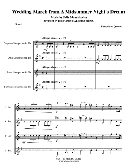 Mendelssohn Wedding March from A Midsummer Night's Dream for Saxophone Quartet (arr. Doug Clyde)