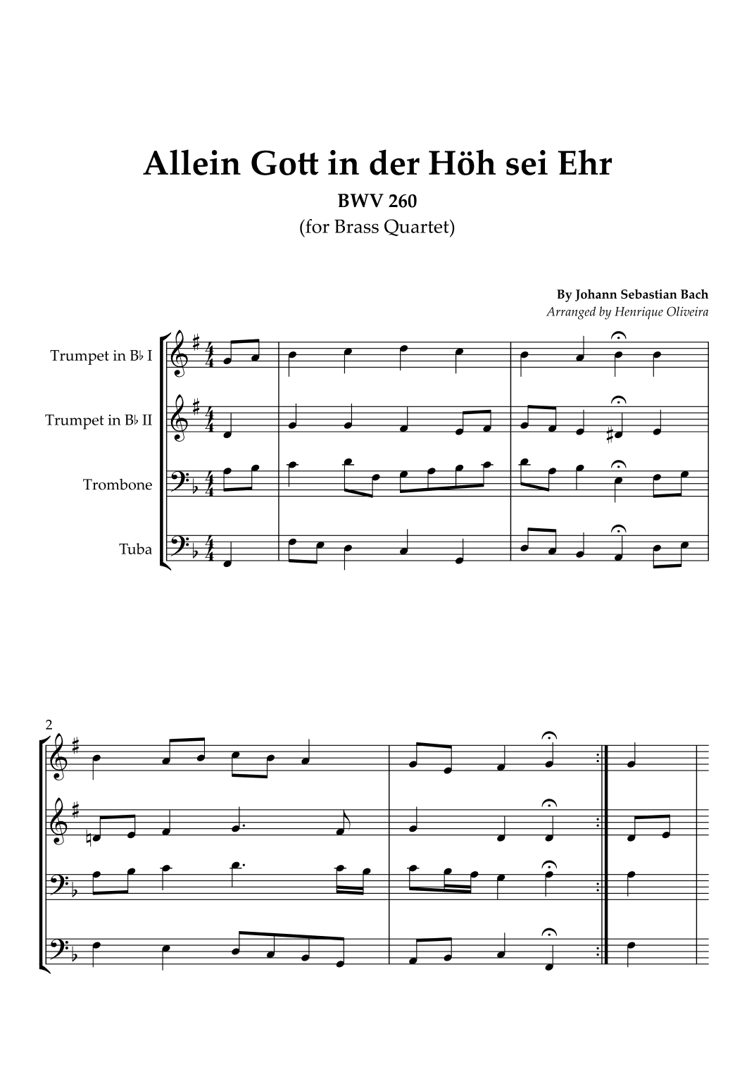 Bach's Choral - "Allein Gott in der Höh sei Ehr" (Brass Quartet) (arr. Henrique Oliveira)