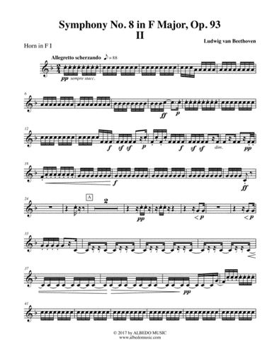 Beethoven Symphony No. 8, Movement II - Horn in F 1 (Transposed Part), Op. 93 (arr. Doug Clyde)