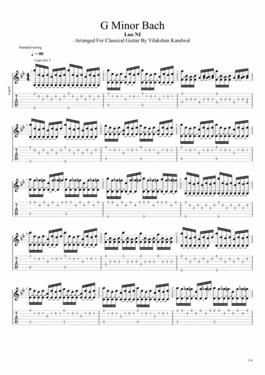 G Minor Bach (Classical Guitar Tabs/Score) (arr. Vilakshan Kandwal)