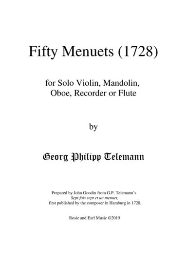 50 Menuets (1728) for Solo Violin, Mandolin, Oboe, Recorder or Flute (arr. John Goodin)