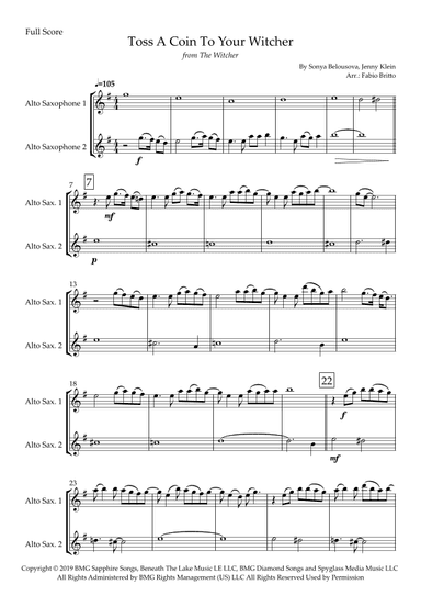 Toss A Coin To Your Witcher (arr. Fabio Britto)