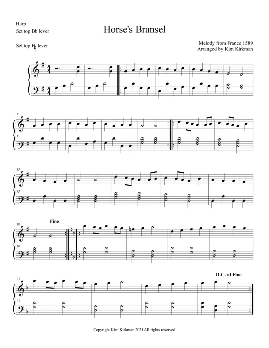 Horse's Bransel arranged for lever harp (arr. Kim Kirkman)