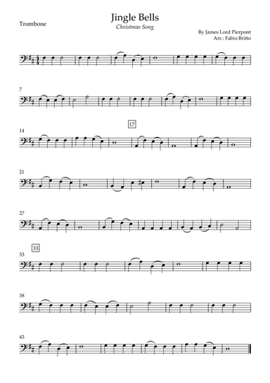 Jingle Bells (Christmas Song) for Trombone Solo (arr. Fabio Britto)