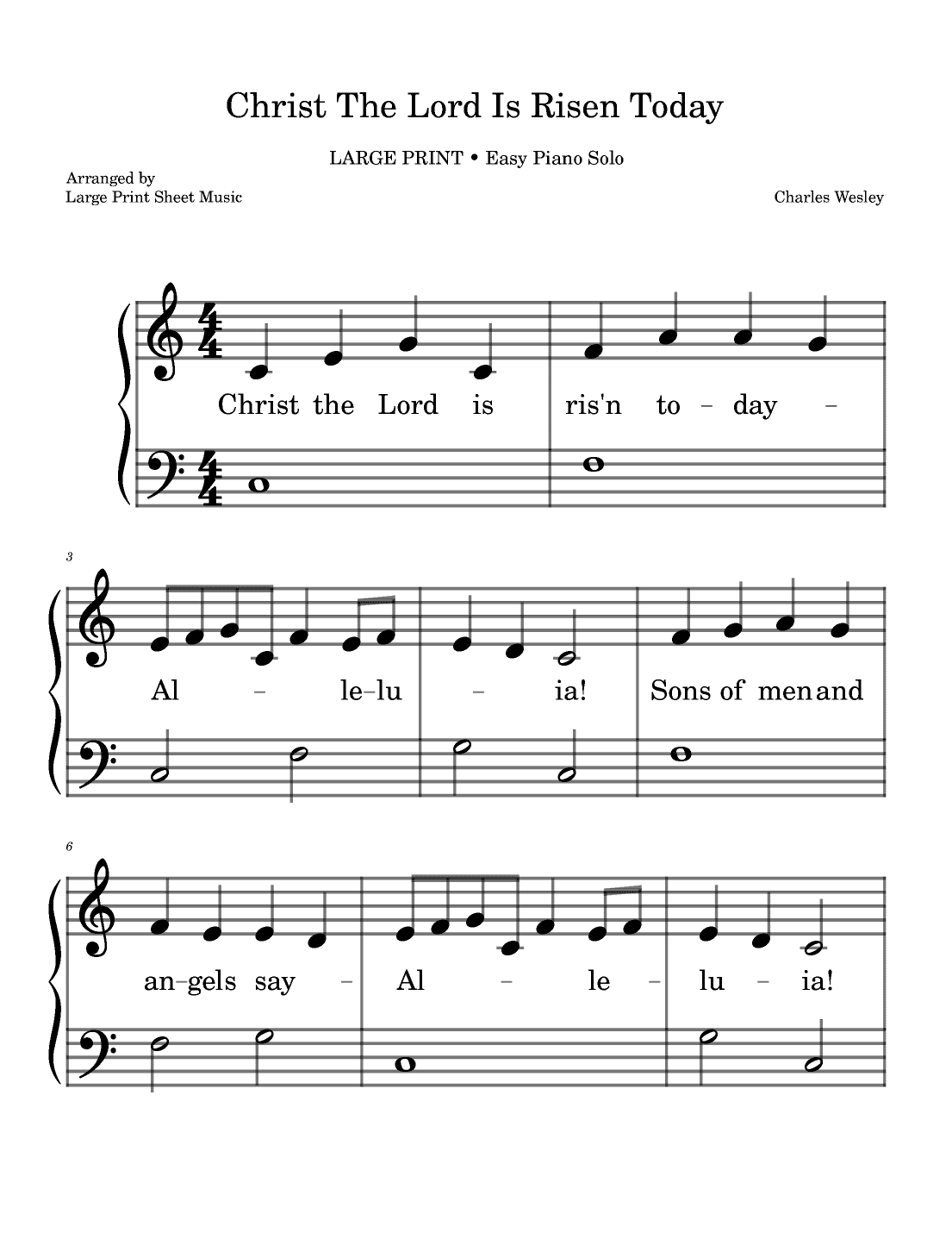 Christ The Lord Is Risen Today • LARGE PRINT • Easy Piano Solo (arr. Large Print Sheet Music)