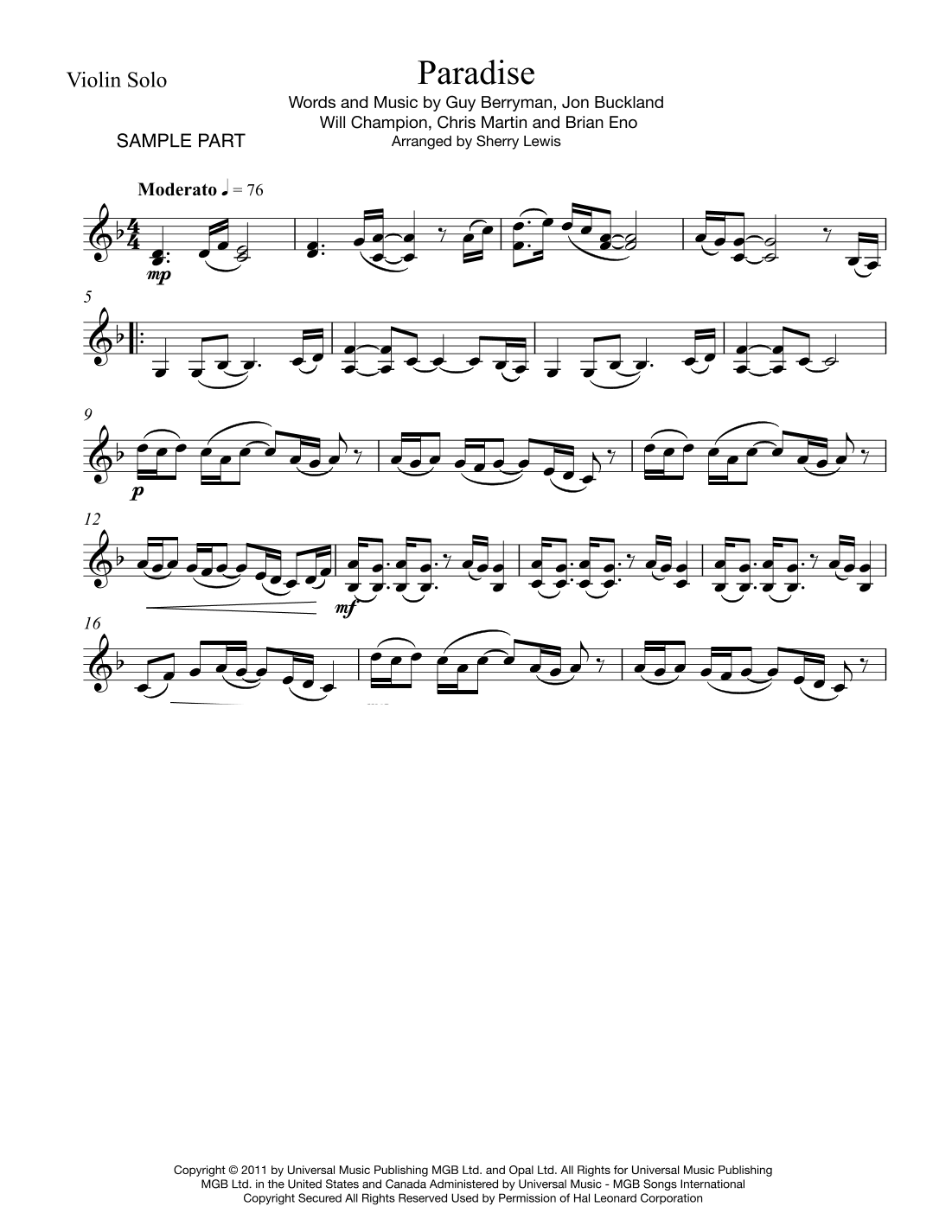 Paradise (arr. Sherry Lewis)