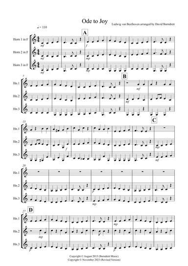 Ode To Joy for Horn Trio (arr. David Burndrett)