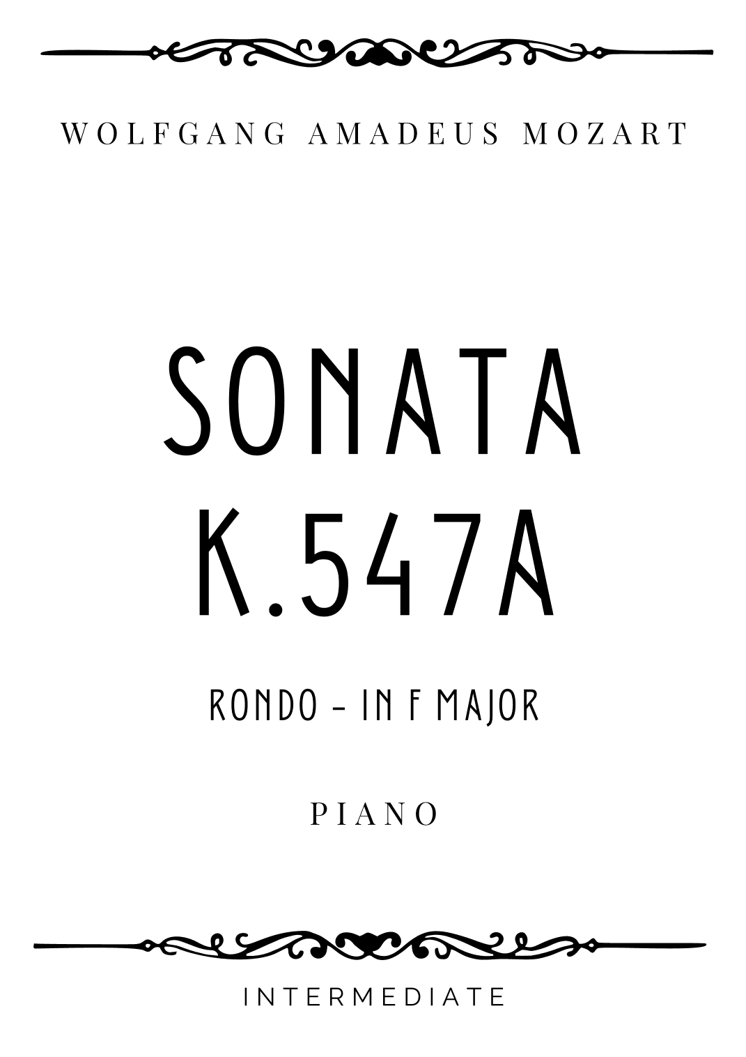 Mozart - Rondo from Piano Sonata in F Major (k.547a) - Intermediate (arr. Piacere Music Sheets)