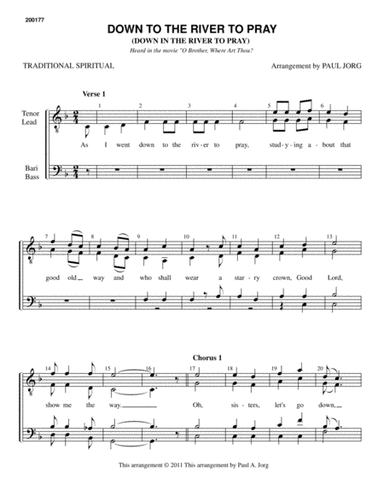 DOWN TO THE RIVER TO PRAY - Down In The River To Pray (arr. Paul A. Jorg)