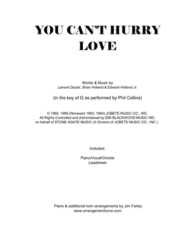 You Can't Hurry Love (arr. Jim Farley www.arrangementsone.com)