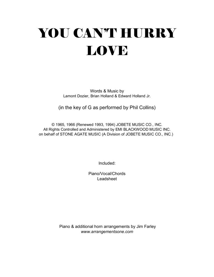 You Can't Hurry Love (arr. Jim Farley www.arrangementsone.com)