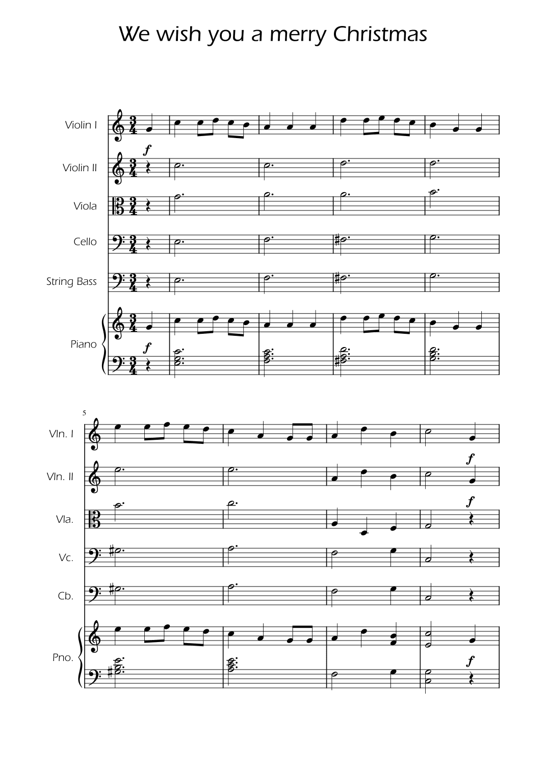 We Wish You a Merry Christmas - String Quintet w/ Piano (arr. Ygor Nunes)