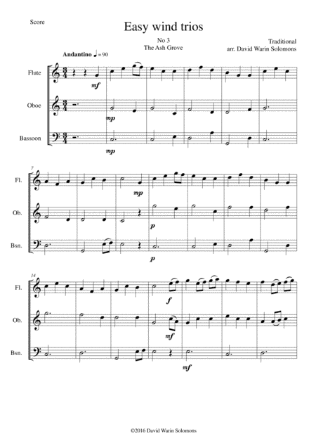 The Ash Grove (Llwyn Onn) for wind trio (flute, oboe, bassoon) (arr. David Warin Solomons)