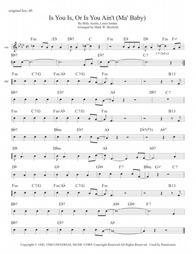 Is You Is, Or Is You Ain't (ma' Baby) (arr. Mark W. Huxhold)