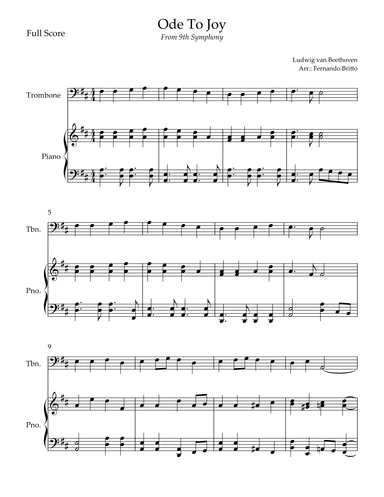 Ode To Joy Theme (from Beethoven's 9th Symphony) for Trombone Solo and Piano Accompaniment (arr. Fernando Britto)