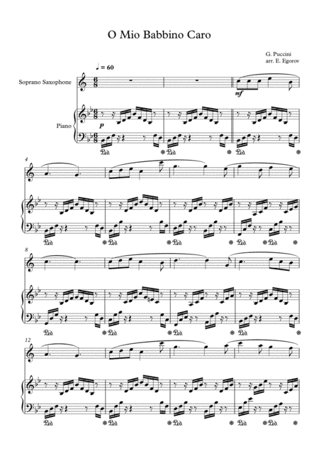 O Mio Babbino Caro, Giacomo Puccini, For Soprano Saxophone & Piano (arr. Eugene Egorov)