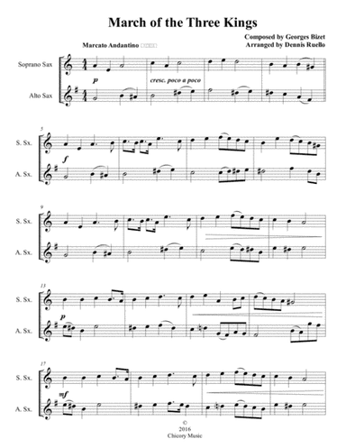 March of the Three Kings - Mixed Saxophone (Soprano & Alto) Duet - Intermediate (arr. Dennis Ruello)