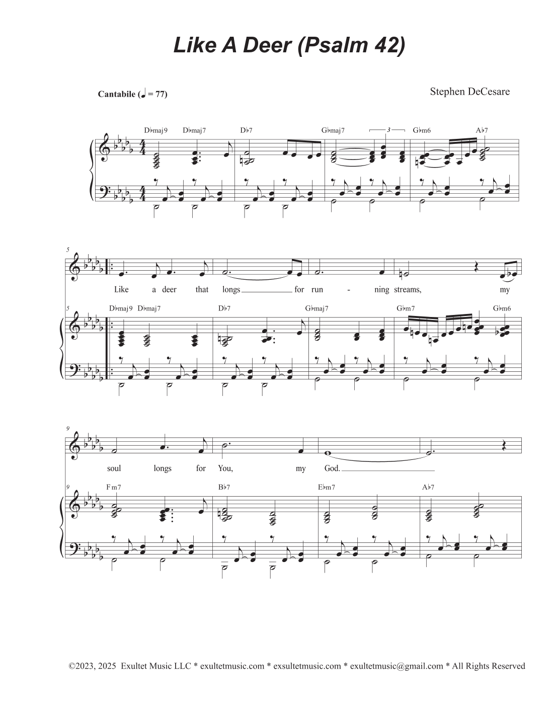 Like A Deer (Psalm 42) (Unison choir)