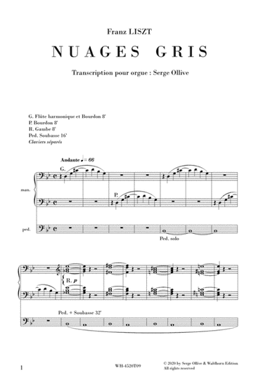 LISZT - NUAGES GRIS for organ (arr. Serge OLLIVE)