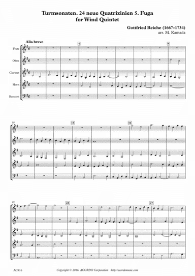 Turmsonaten. 24 neue Quatrizinien 5. Fuga for Wind Quintet (arr. Mikio Kamada)