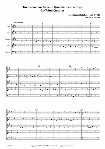 Turmsonaten. 24 neue Quatrizinien 5. Fuga for Wind Quintet (arr. Mikio Kamada)
