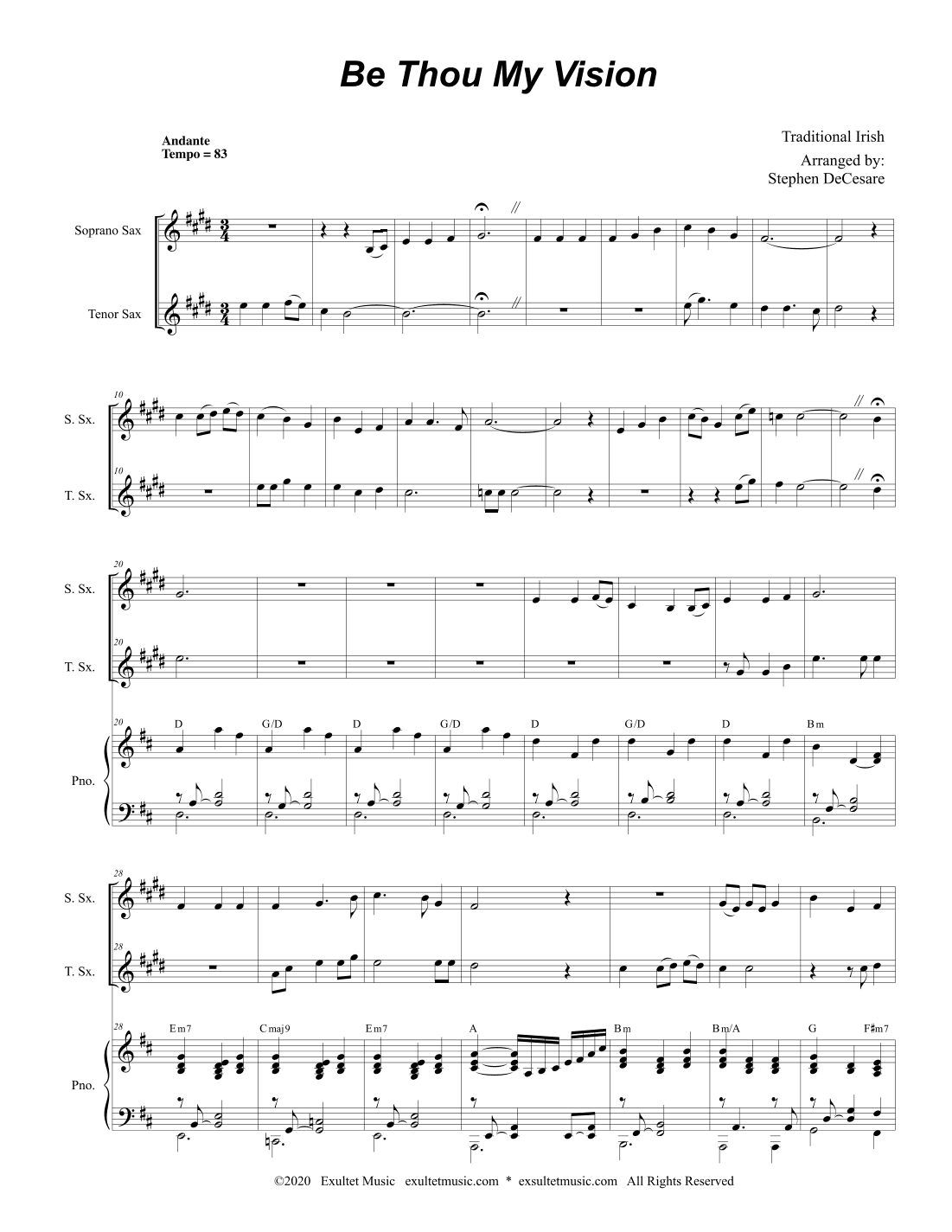 Be Thou My Vision (Duet for Soprano and Tenor Saxophone) (arr. Stephen DeCesare)