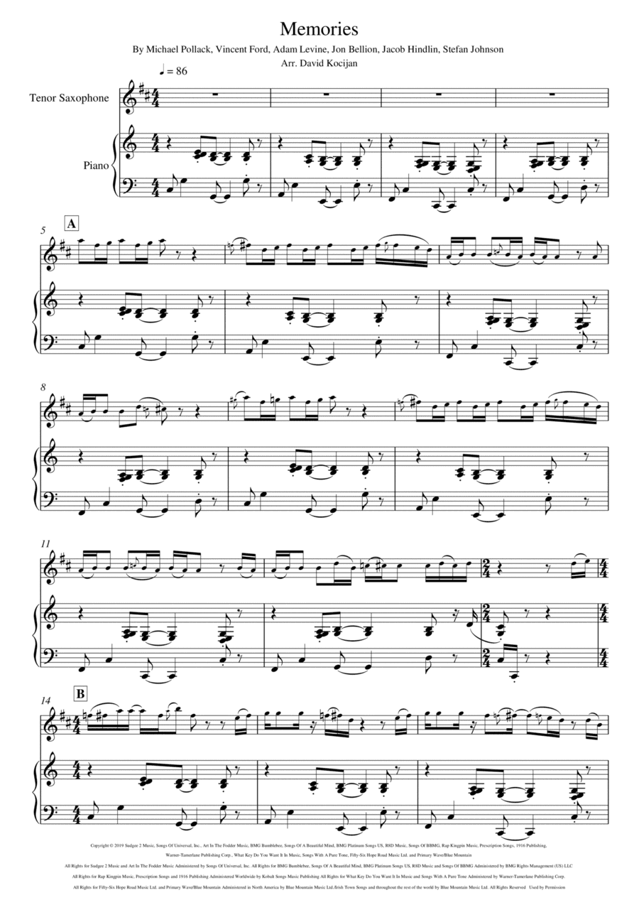 Memories (arr. David Kocijan)