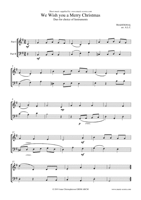 We Wish you a Merry Christmas - Duo (Choice of instruments in C, Bb or Eb) (arr. Anne L Christopherson GRSM ARCM)
